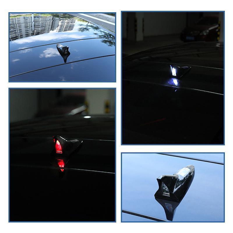 🦈 Luce LED Solare a Pinna di Squalo per Auto 🚗 | Sensore Vibrazione e 8 LED Lampeggianti a 4 Colori 💡 | Ricarica Solare Anticollisione, Fissaggio Adesivo senza Cavi ⚡