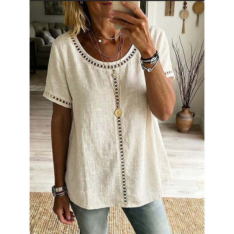 Top casual da donna in stile bohémien con lavorazione traforata