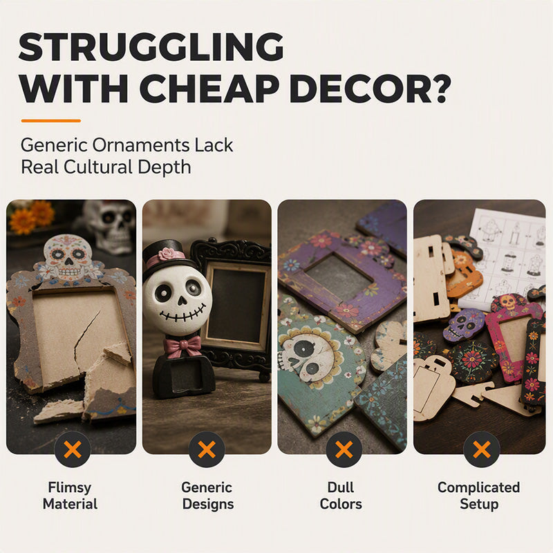 🥳Cornice portafoto legno Día de los Muertos 🖼️✍️🎨, apertura 8,1×7,1 cm e spazio scrivibile, inserisci le tue foto e personalizza la scritta per creare un angolo commemorativo sulla scrivania.