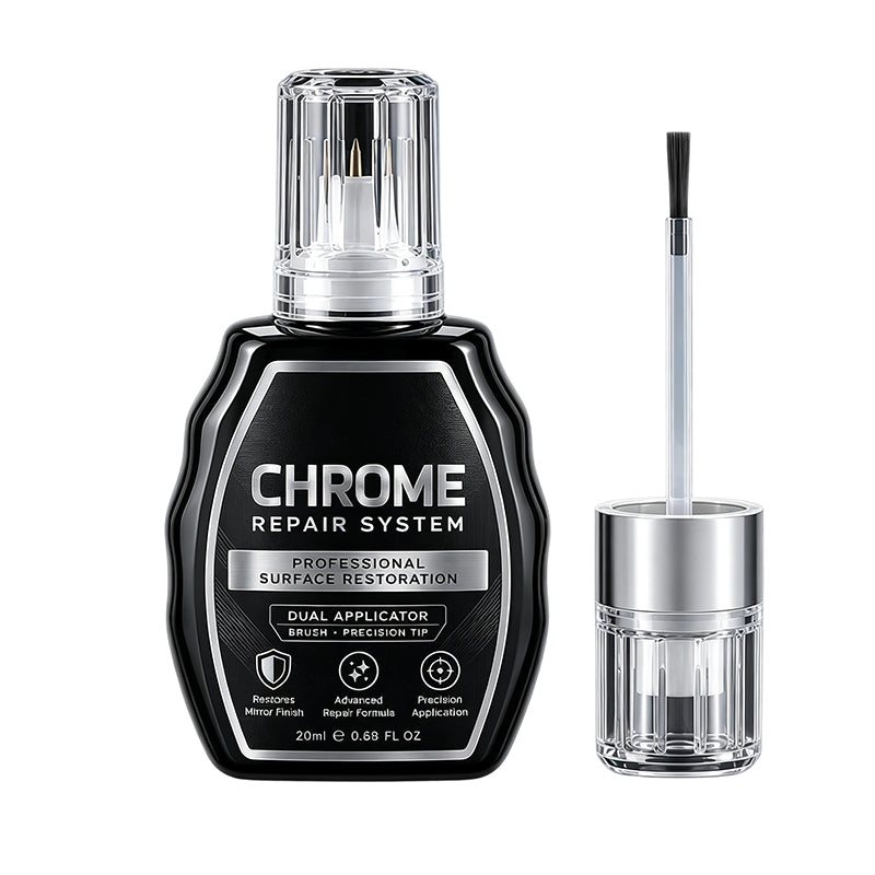 Liquido Restauratore per Cromo ✨🖊️⚡ Dotato di doppio applicatore preciso e formula antiossidante, rimuove l’annerimento metallico e crea una barriera protettiva, restituendo brillantezza duratura a tutte le tue superfici in cromo e acciaio.