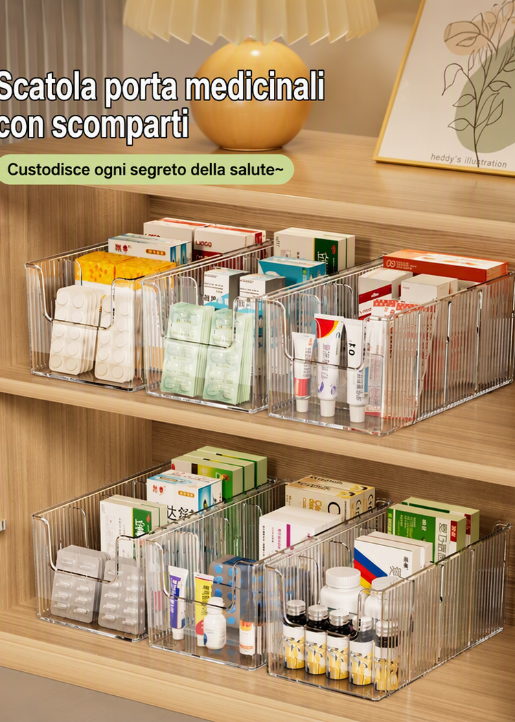 💊 Organizer Portamedicinali Estensibile | Trasparente, Tutto a Colpo d’Occhio 👀 | Telescopico da 24,5 a 43 cm 📏 | Scomparti Separati Ordinati ✨ | Perfetto per Armadietti, Cassetti e Prima Cassetta 🗄️