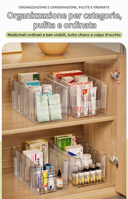 💊 Organizer Portamedicinali Estensibile | Trasparente, Tutto a Colpo d’Occhio 👀 | Telescopico da 24,5 a 43 cm 📏 | Scomparti Separati Ordinati ✨ | Perfetto per Armadietti, Cassetti e Prima Cassetta 🗄️
