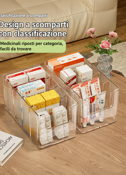 💊 Organizer Portamedicinali Estensibile | Trasparente, Tutto a Colpo d’Occhio 👀 | Telescopico da 24,5 a 43 cm 📏 | Scomparti Separati Ordinati ✨ | Perfetto per Armadietti, Cassetti e Prima Cassetta 🗄️
