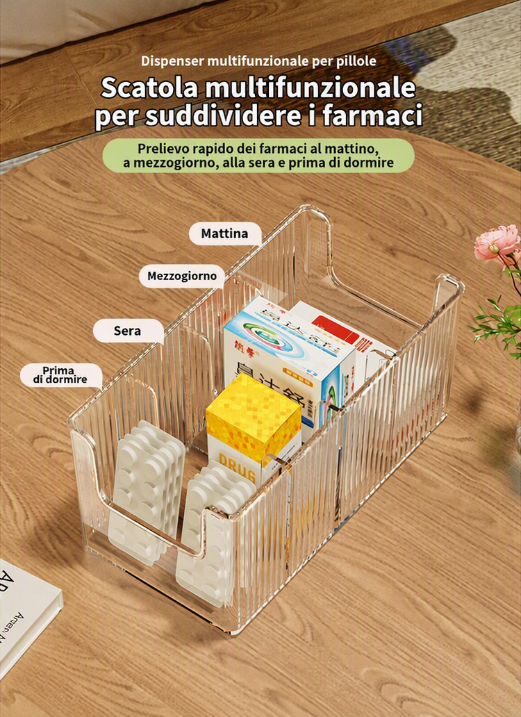 💊 Organizer Portamedicinali Estensibile | Trasparente, Tutto a Colpo d’Occhio 👀 | Telescopico da 24,5 a 43 cm 📏 | Scomparti Separati Ordinati ✨ | Perfetto per Armadietti, Cassetti e Prima Cassetta 🗄️