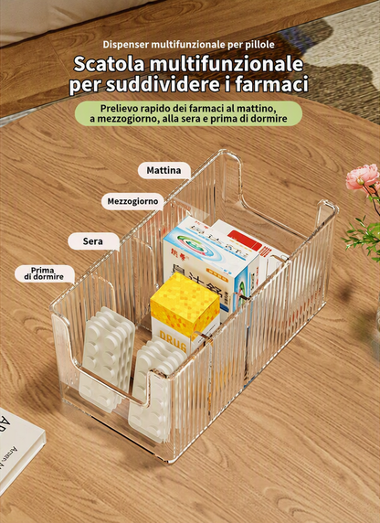 💊 Organizer Portamedicinali Estensibile | Trasparente, Tutto a Colpo d’Occhio 👀 | Telescopico da 24,5 a 43 cm 📏 | Scomparti Separati Ordinati ✨ | Perfetto per Armadietti, Cassetti e Prima Cassetta 🗄️