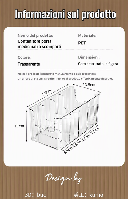💊 Organizer Portamedicinali Estensibile | Trasparente, Tutto a Colpo d’Occhio 👀 | Telescopico da 24,5 a 43 cm 📏 | Scomparti Separati Ordinati ✨ | Perfetto per Armadietti, Cassetti e Prima Cassetta 🗄️