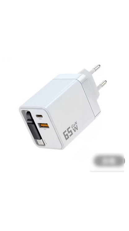✨⚡ Caricabatterie GaN 3 in 1, caricabatterie rapido da 65 W per smartphone con cavo Type-C e 2 porte USB