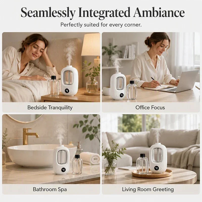 Diffusore Intelligente Aromaterapia 💨⏱️🔋 Con atomizzazione a ultrasuoni e timer a 4 livelli, questo diffusore ricaricabile da 1500mAh diffonde la fragranza in modo uniforme fino a 80 m² e crea un ambiente rilassante nello spazio personale.