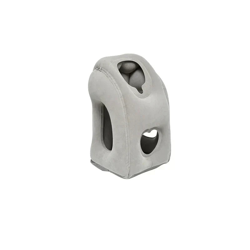 Cuscino da viaggio gonfiabile ✈️🚞😴 Tessuto floccato morbido e valvola larga per gonfiaggio veloce, offre supporto ergonomico al collo su voli, treno o in ufficio, per riposare senza dolori cervicali.