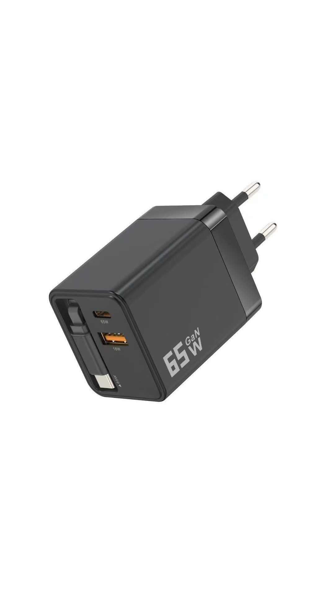 ✨⚡ Caricabatterie GaN 3 in 1, caricabatterie rapido da 65 W per smartphone con cavo Type-C e 2 porte USB