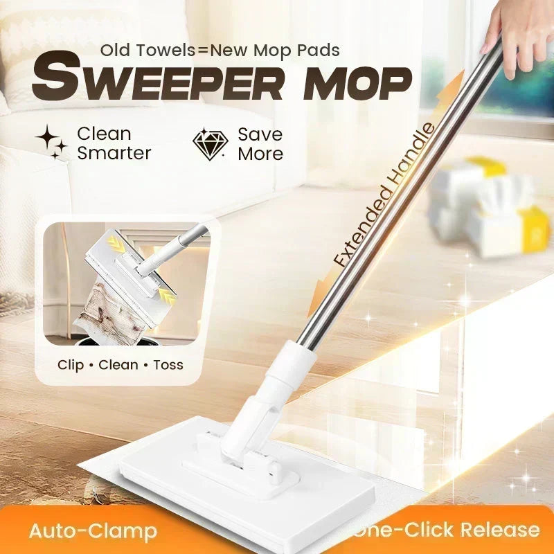 Mop piatto con manico in acciaio inox 🧼💧♻️ Panno rimovibile con 4 panni inclusi, puoi usare pezze distinte per ogni zona, pulisci pavimenti, pareti, armadi e sanitari in posizione eretta, evitando dolori alla schiena e contatto con acqua sporca.