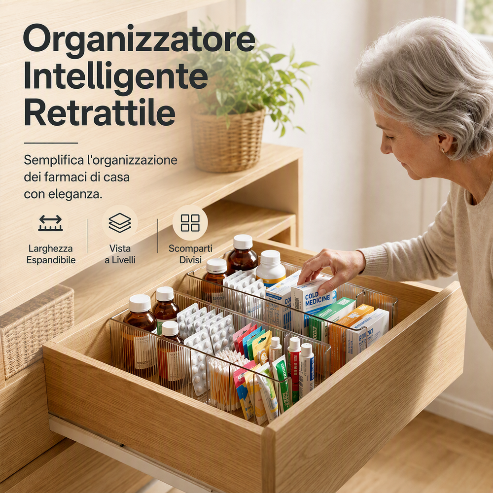 ⏳ SCONTO 50% LIMITATO! 🩺 Organizer per Medicinali Estensibile 24,5–43cm! ✅ Migliaia di recensioni verificate! 💊Trasparente con scomparti separati, adatto a ogni cassetto domestico🗄️!
