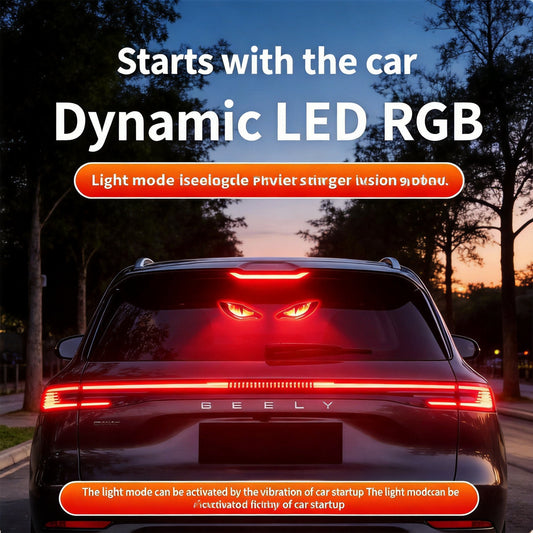 Luce Auto Occhio di Diavolo 🎬🔋🧲 Effetto luminoso lampeggiante stile cinematografico, ricarica solare e USB, montaggio a ventosa senza danni, dona alla tua auto un look unico e riconoscibile di notte.