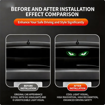 Luce Auto Occhio di Diavolo 🎬🔋🧲 Effetto luminoso lampeggiante stile cinematografico, ricarica solare e USB, montaggio a ventosa senza danni, dona alla tua auto un look unico e riconoscibile di notte.