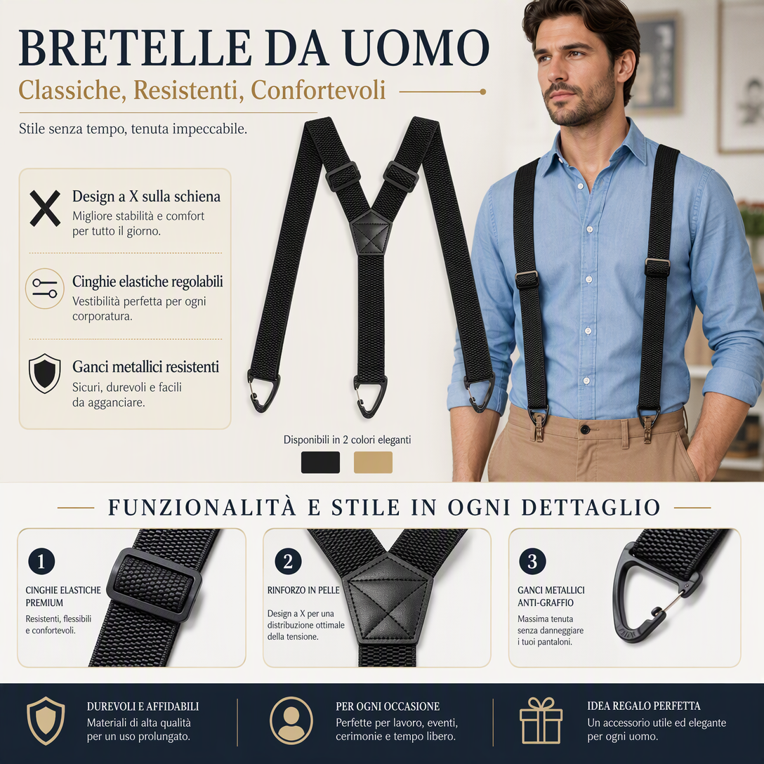 Bretelle da uomo con schiena X/Y e ganci 🧵🔗💪