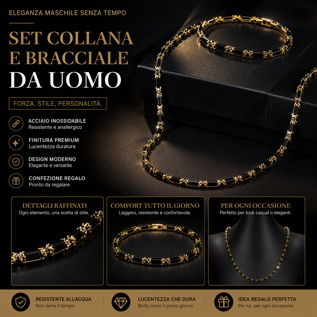 Set Collana e Bracciale da Uomo in zirconia cubica 💎👔💖 Design pulito con zirconia cubica, struttura leggera e catena regolabile, completa qualsiasi outfit e dona un aspetto curato per lavoro, uscite e momenti quotidiani.