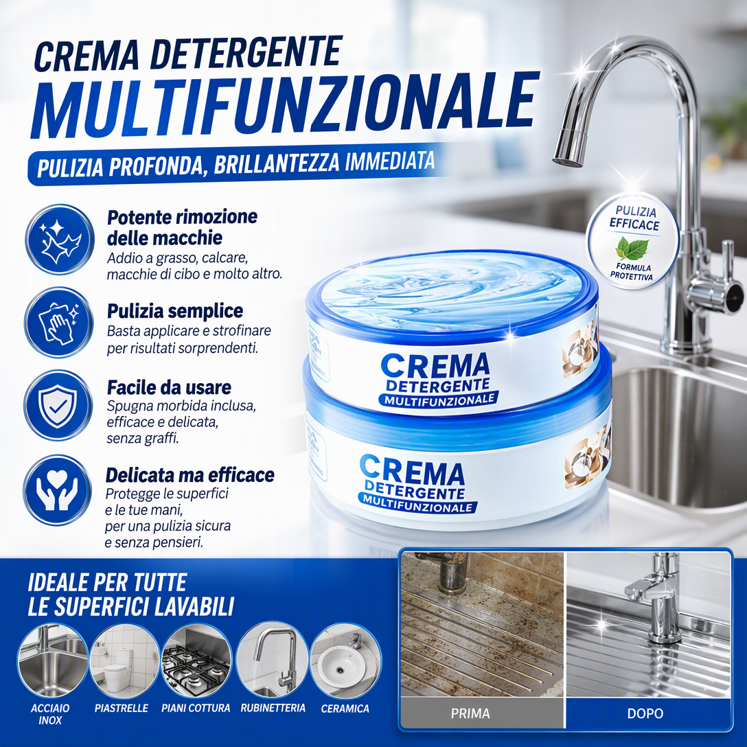 Crema Detergente Multifunzionale 🧽🏡💧 Elimina macchie e calcare ostinati, protegge le superfici e la pelle delle mani, si applica facilmente per ridurre lo sforzo durante le pulizie individuali quotidiane.