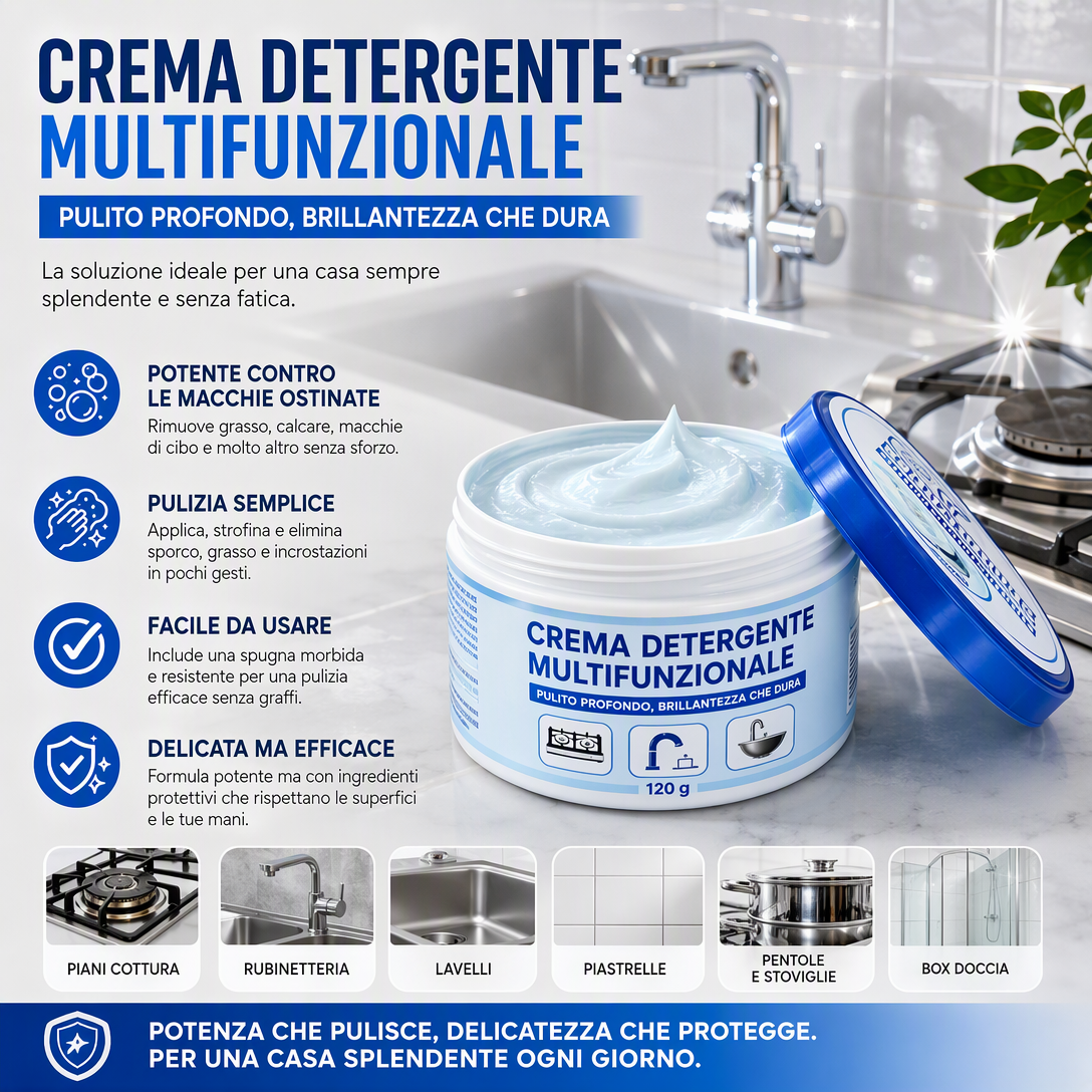 Crema Detergente Multifunzionale 🧽🏡💧 Elimina macchie e calcare ostinati, protegge le superfici e la pelle delle mani, si applica facilmente per ridurre lo sforzo durante le pulizie individuali quotidiane.
