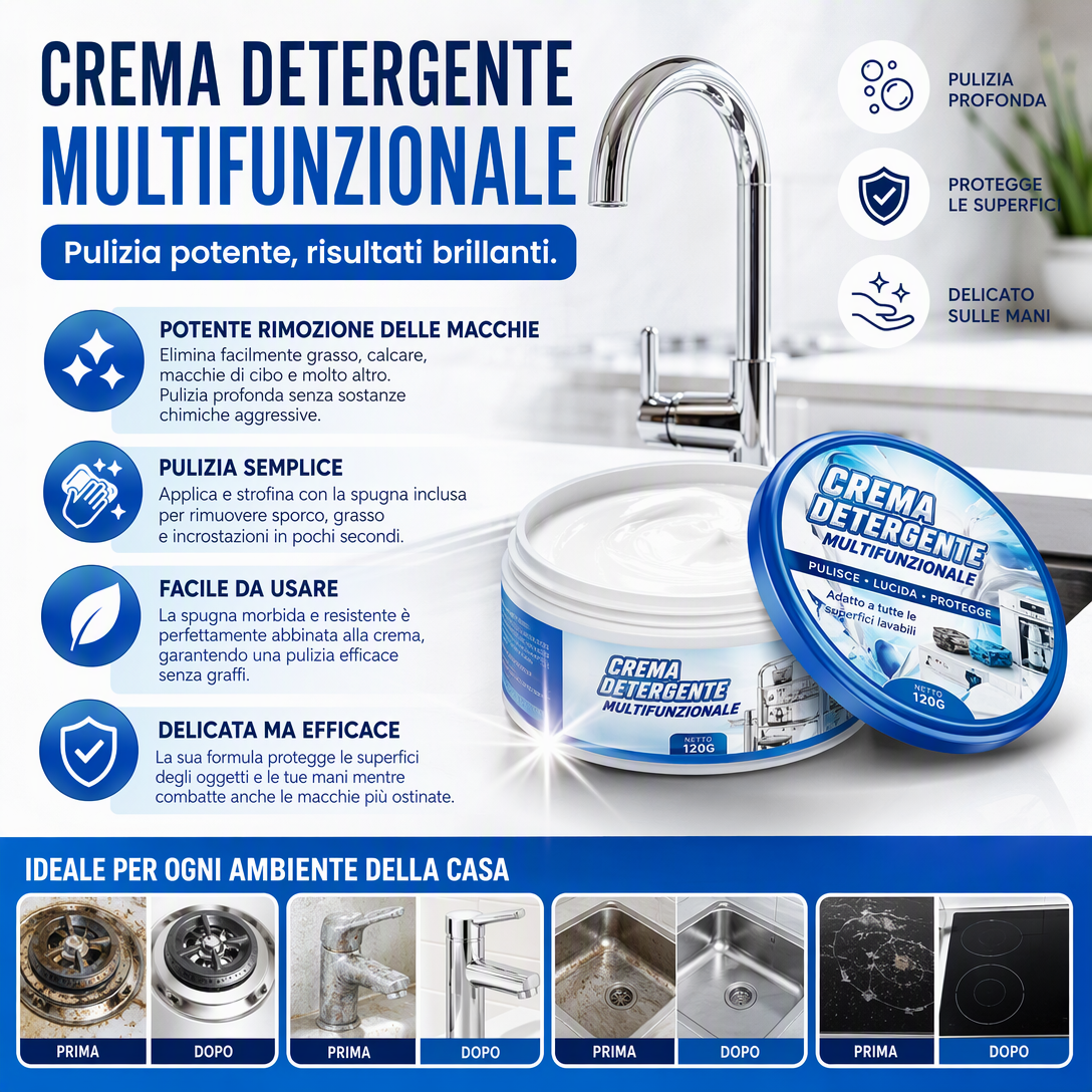 Crema Detergente Multifunzionale 🧽🏡💧 Elimina macchie e calcare ostinati, protegge le superfici e la pelle delle mani, si applica facilmente per ridurre lo sforzo durante le pulizie individuali quotidiane.