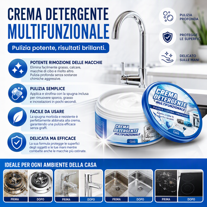 Crema Detergente Multifunzionale 🧽🏡💧 Elimina macchie e calcare ostinati, protegge le superfici e la pelle delle mani, si applica facilmente per ridurre lo sforzo durante le pulizie individuali quotidiane.