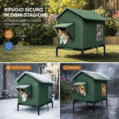 Casetta per gatti da esterno rialzata ❄️🐈🌧️