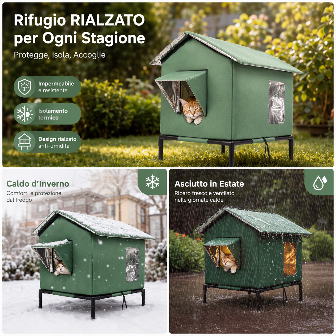 Casetta per gatti da esterno rialzata ❄️🐈🌧️