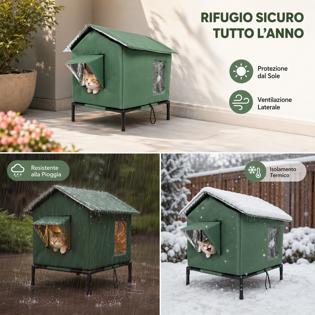 Casetta per gatti da esterno rialzata ❄️🐈🌧️