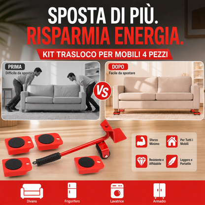 🛋️ Kit Sposta Mobili Pesanti con Leva e Rulli ✨ | Ruote Girevoli a 360° con Portata Fino a 360kg | Sposta Divani ed Elettrodomestici da Solo 🦾