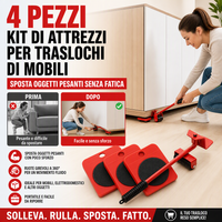 🛋️ Kit Sposta Mobili Pesanti con Leva e Rulli ✨ | Ruote Girevoli a 360° con Portata Fino a 360kg | Sposta Divani ed Elettrodomestici da Solo 🦾