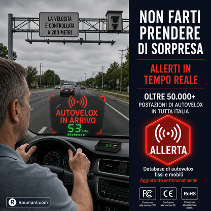 Head-Up-Display (HUD) con GPS automatico e tachimetro digitale