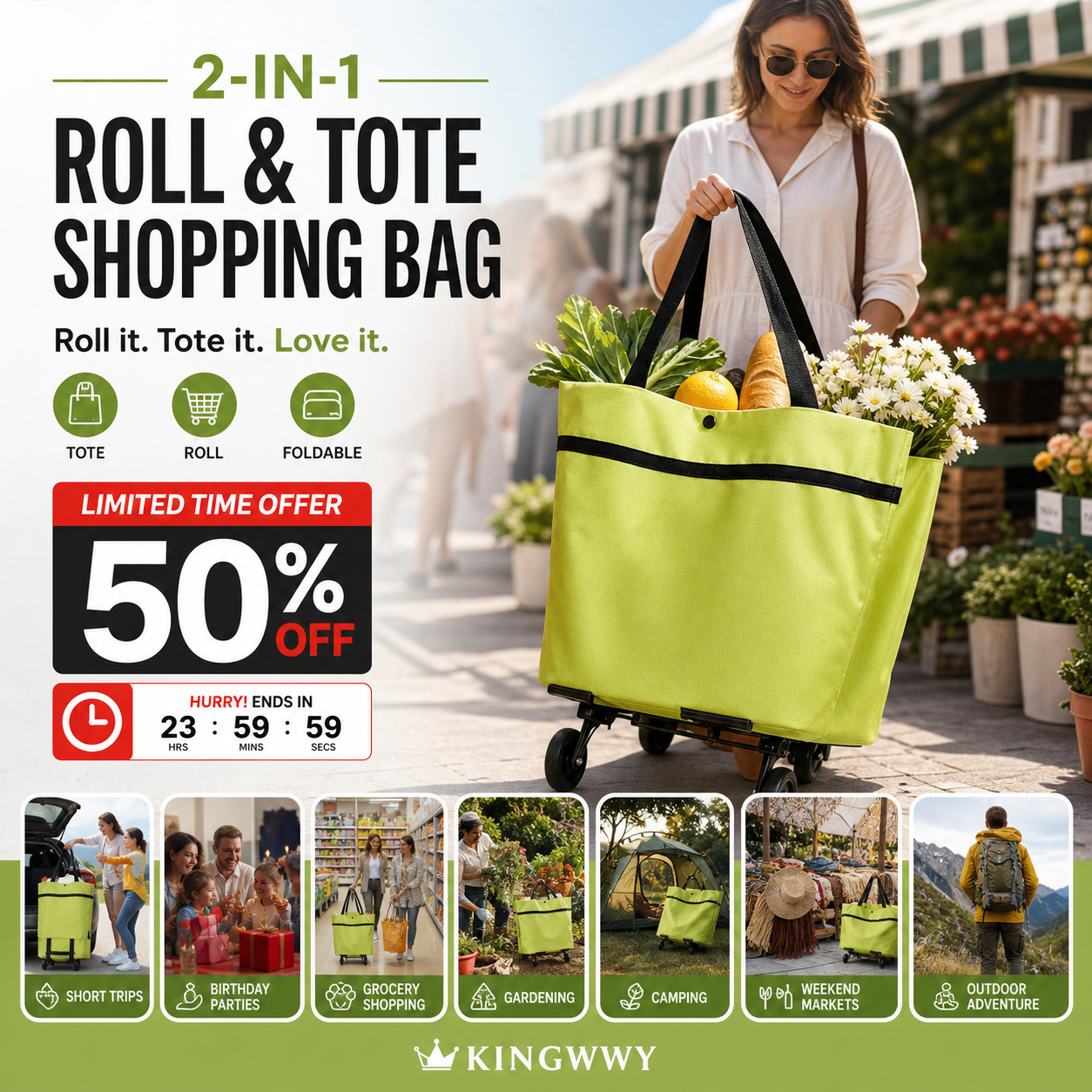 📢📢50% DI SCONTO!! ⏰Carrello della Spesa Pieghevole 2 in 1