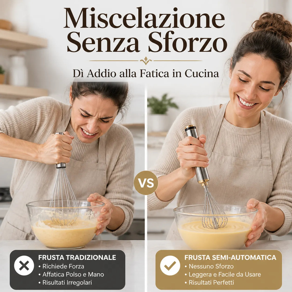 Frusta a mano semiautomatica in acciaio inox 🥄🥚🤚