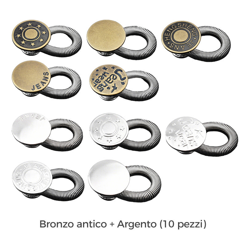 🎀Bottone Estensore per Vita con Molla in Metallo 👖✨🧘 Realizzato in metallo resistente, si applica senza cuciture e aggiunge elasticità alla vita dei pantaloni, mantenendo un aspetto discreto per indossare i capi preferiti senza sensazioni di tensione.