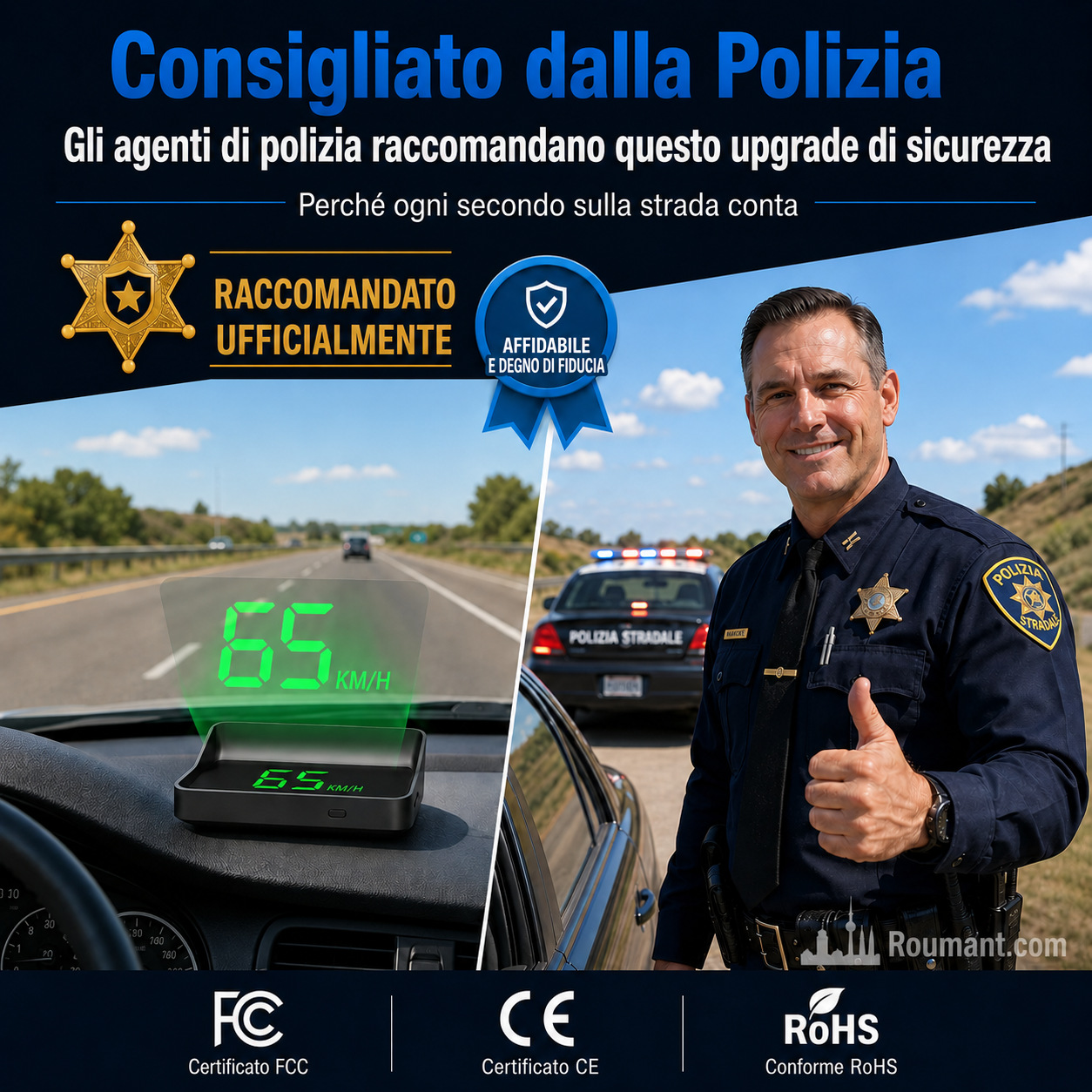 Head-Up-Display (HUD) con GPS automatico e tachimetro digitale