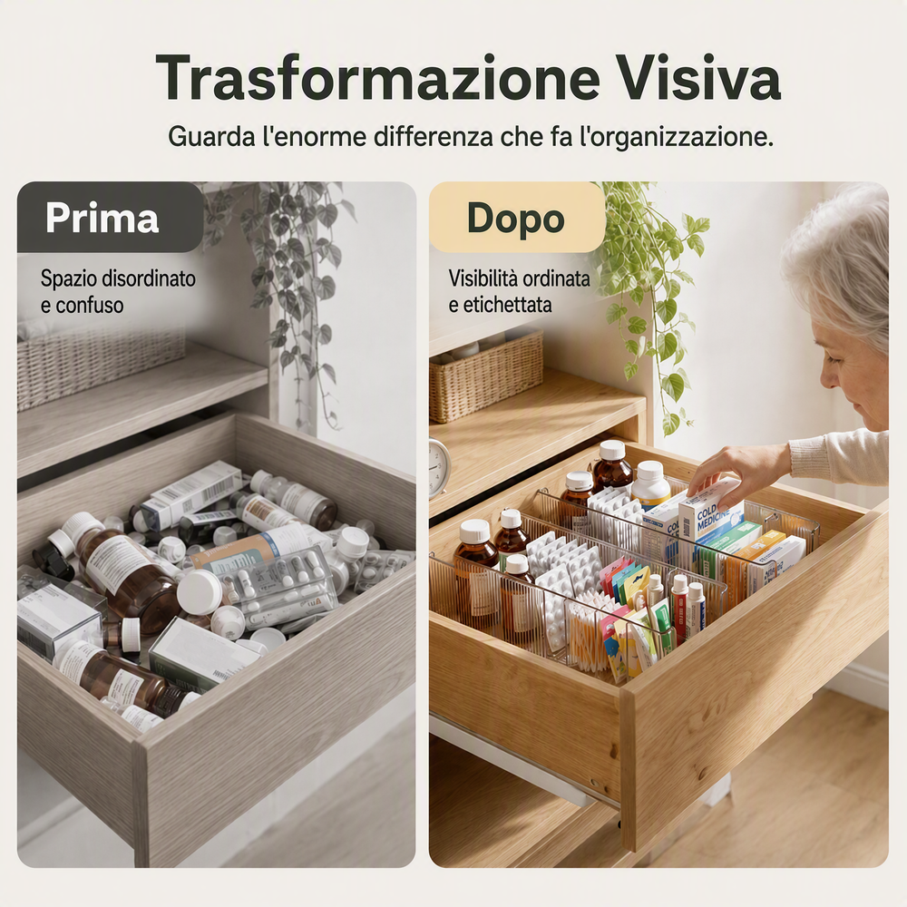 ⏳ SCONTO 50% LIMITATO! 🩺 Organizer per Medicinali Estensibile 24,5–43cm! ✅ Migliaia di recensioni verificate! 💊Trasparente con scomparti separati, adatto a ogni cassetto domestico🗄️!