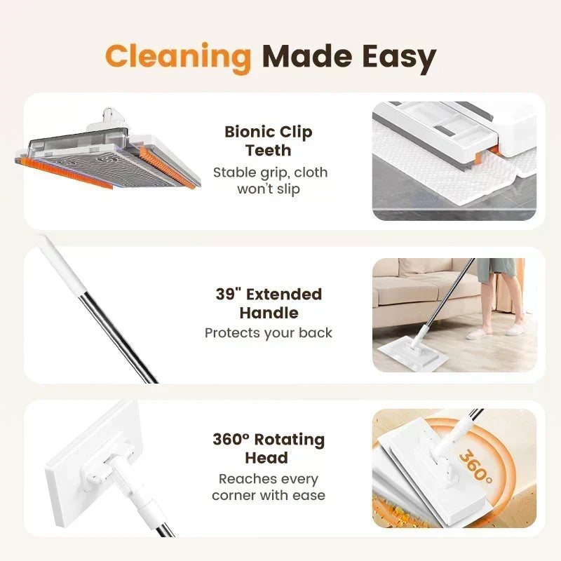Mop piatto con manico in acciaio inox 🧼💧♻️ Panno rimovibile con 4 panni inclusi, puoi usare pezze distinte per ogni zona, pulisci pavimenti, pareti, armadi e sanitari in posizione eretta, evitando dolori alla schiena e contatto con acqua sporca.