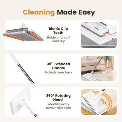 Mop piatto con manico in acciaio inox 🧼💧♻️ Panno rimovibile con 4 panni inclusi, puoi usare pezze distinte per ogni zona, pulisci pavimenti, pareti, armadi e sanitari in posizione eretta, evitando dolori alla schiena e contatto con acqua sporca.