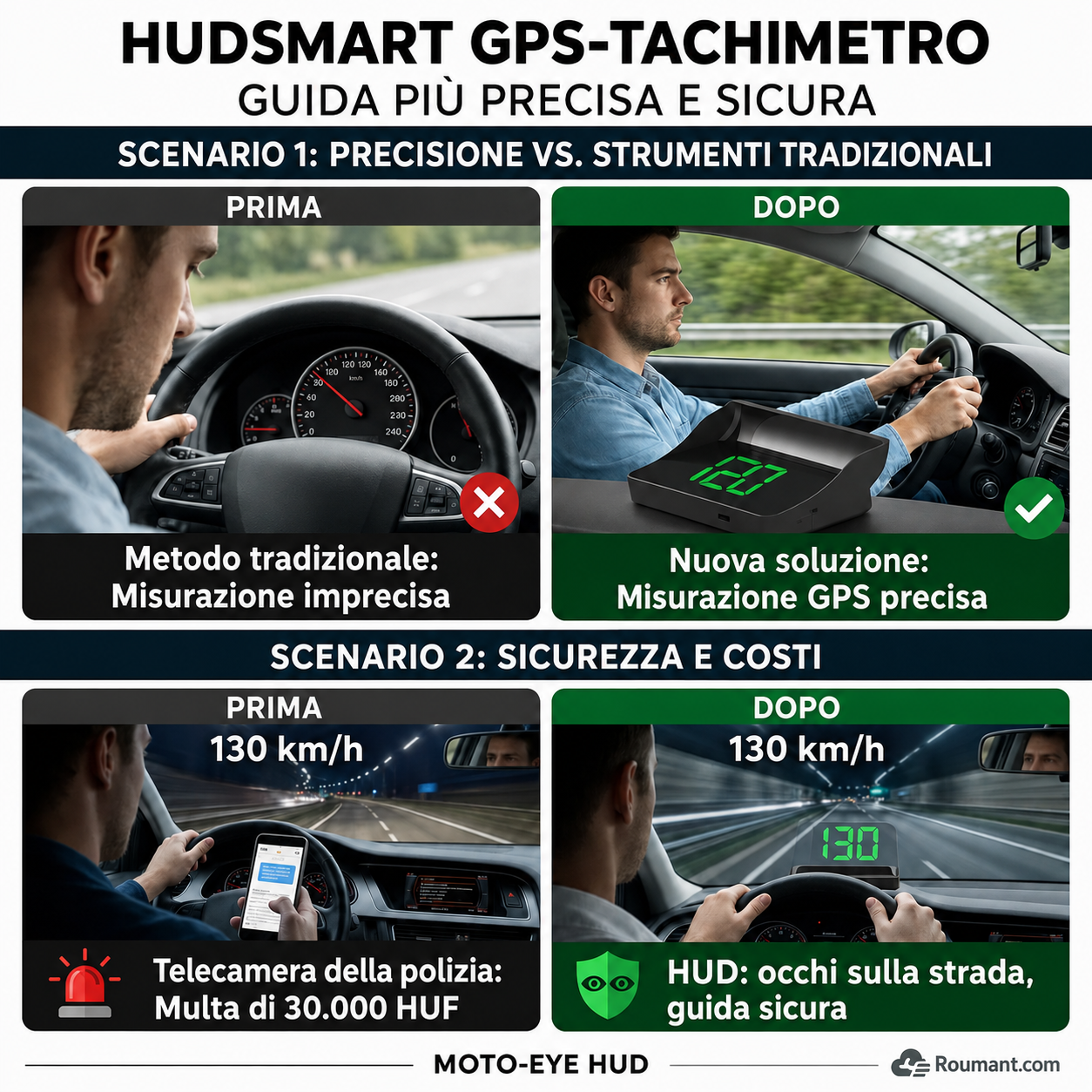 Head-Up-Display (HUD) con GPS automatico e tachimetro digitale