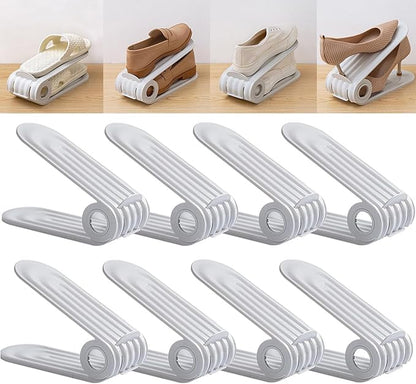 Porta scarpe doppio ripiano 🥿📦💧, realizzato in PP, riduce del 50% lo spazio occupato dalle calzature, altezza regolabile e superficie antiscivolo per organizzare facilmente la tua scarpiera.