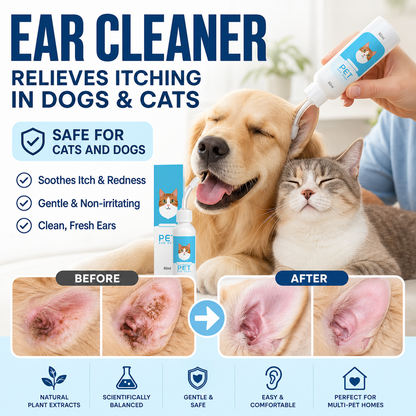 Soluzione detergente per le orecchie per cani e gatti 👂🌿🩹 Con formula botanica priva di antibiotici e punta silicone morbida, scioglie il cerume e lenisce prurito e rossore, mantiene le orecchie del pet pulite e confortevoli.