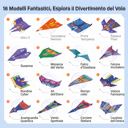 ✈️  Kit Aeroplani di Carta Fai da Te - Costruisci e Lancia 16 Modelli, Giocattolo STEM Educativo per Bambini 6-12 Anni 🎯🧠
