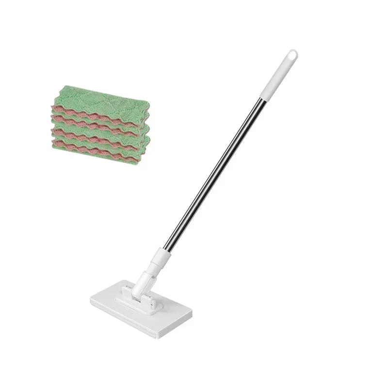 Mop piatto con manico in acciaio inox 🧼💧♻️ Panno rimovibile con 4 panni inclusi, puoi usare pezze distinte per ogni zona, pulisci pavimenti, pareti, armadi e sanitari in posizione eretta, evitando dolori alla schiena e contatto con acqua sporca.