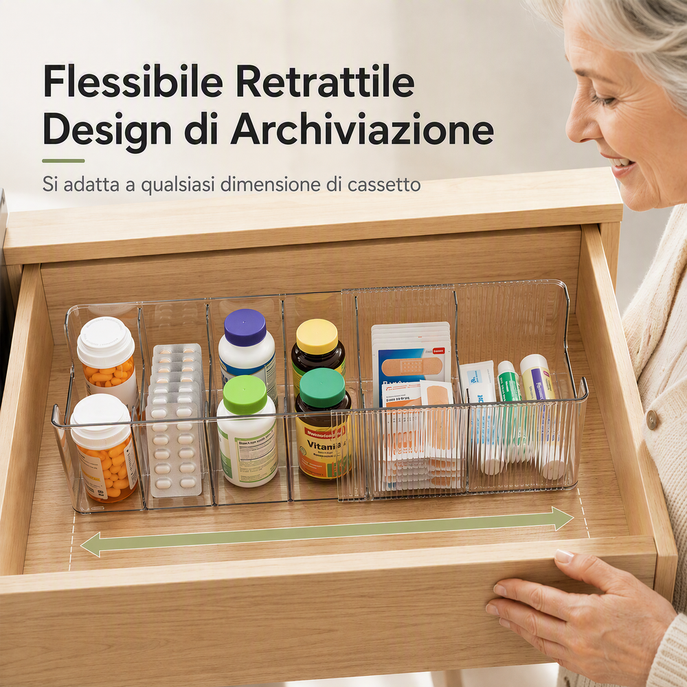 ⏳ SCONTO 50% LIMITATO! 🩺 Organizer per Medicinali Estensibile 24,5–43cm! ✅ Migliaia di recensioni verificate! 💊Trasparente con scomparti separati, adatto a ogni cassetto domestico🗄️!