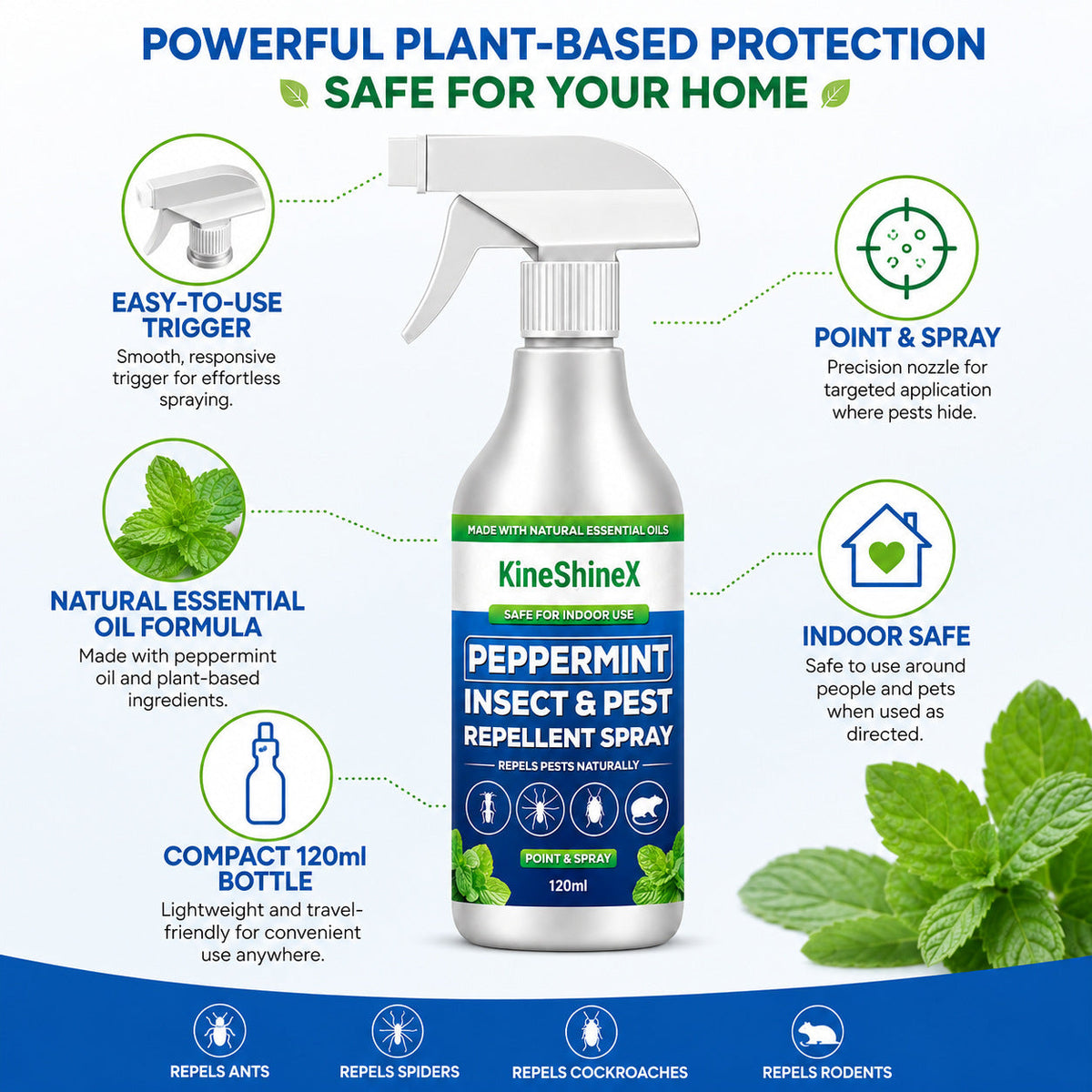 🗑️Spray Repellente per Insetti all'Olio di Menta Piperita Naturale – Massima Efficacia – Formula Profumata Sicura per Casa e Giardino