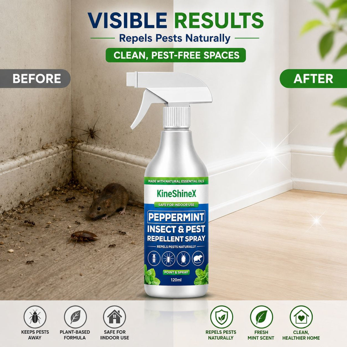 🗑️Spray Repellente per Insetti all'Olio di Menta Piperita Naturale – Massima Efficacia – Formula Profumata Sicura per Casa e Giardino