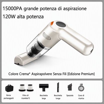Aspirapolvere portatile senza fili 🚗🏠💨 leggero e senza cavi, con forte aspirazione e filtro lavabile, usa gli ugelli intercambiabili per pulire auto e scrivanie senza sforzo e terminare la pulizia velocemente.