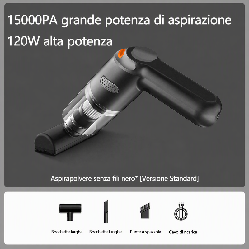 Aspirapolvere portatile senza fili 🚗🏠💨 leggero e senza cavi, con forte aspirazione e filtro lavabile, usa gli ugelli intercambiabili per pulire auto e scrivanie senza sforzo e terminare la pulizia velocemente.