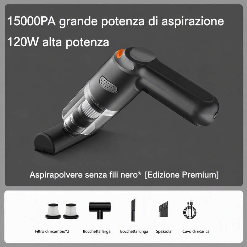 Aspirapolvere portatile senza fili 🚗🏠💨 leggero e senza cavi, con forte aspirazione e filtro lavabile, usa gli ugelli intercambiabili per pulire auto e scrivanie senza sforzo e terminare la pulizia velocemente.