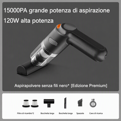 Aspirapolvere portatile senza fili 🚗🏠💨 leggero e senza cavi, con forte aspirazione e filtro lavabile, usa gli ugelli intercambiabili per pulire auto e scrivanie senza sforzo e terminare la pulizia velocemente.