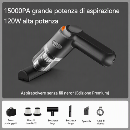 Aspirapolvere portatile senza fili 🚗🏠💨 leggero e senza cavi, con forte aspirazione e filtro lavabile, usa gli ugelli intercambiabili per pulire auto e scrivanie senza sforzo e terminare la pulizia velocemente.